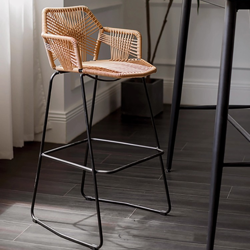 Outdoor Furniture Iron - Scandinavian Rattan Bar Stool Handwoven High