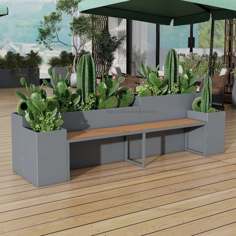 Outdoor Furniture Iron - Nordic Stainless Steel Planter Bench Mall